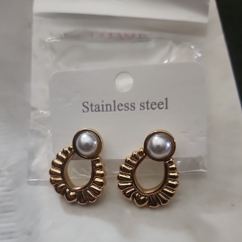 Oceanus Gold and Silver Stainless Steel Earrings